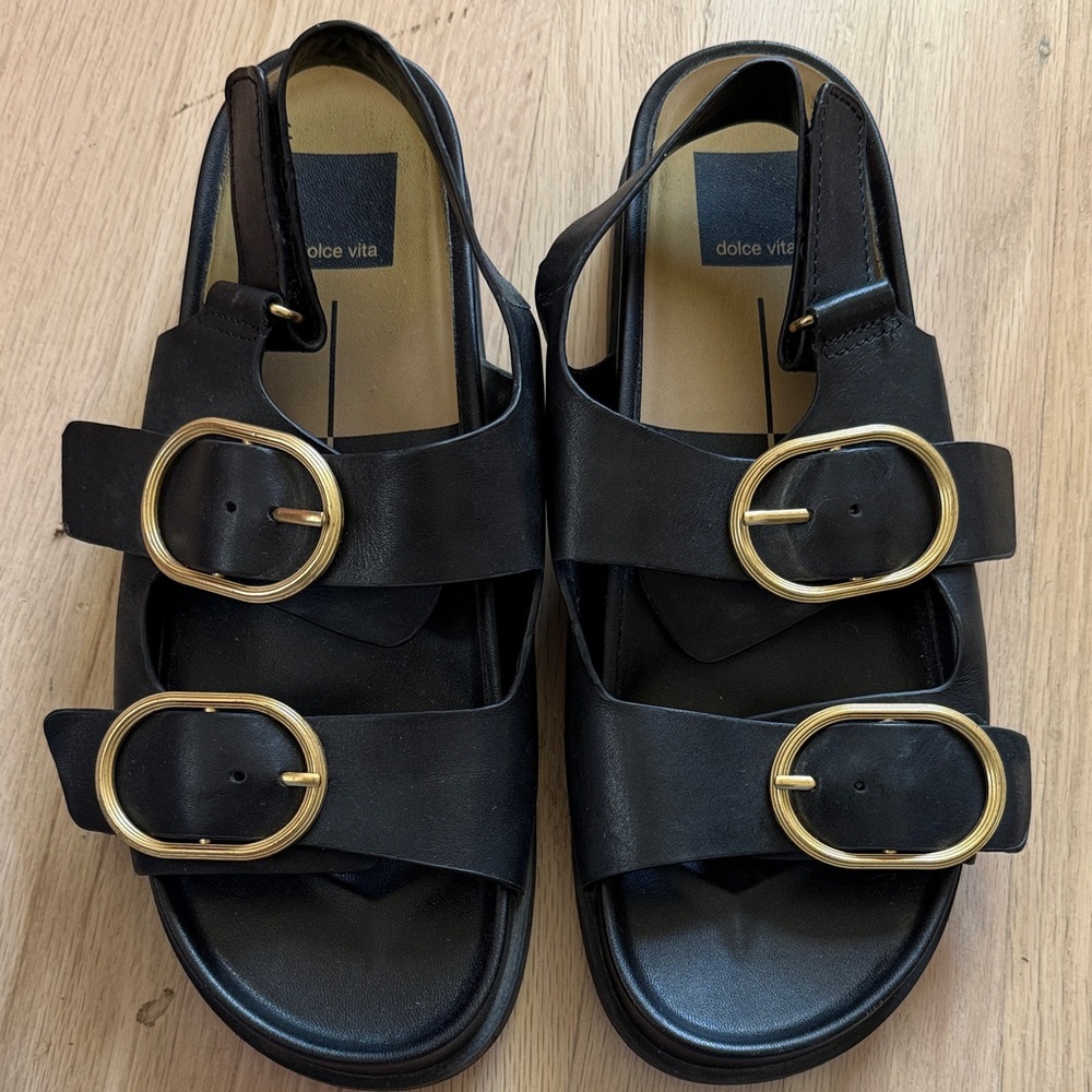 Dolce Vita Black Sandals with Gold Accents
